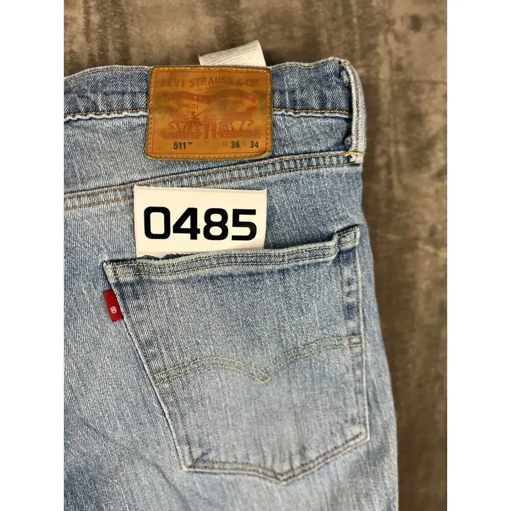 Levi's 511 Denim Jeans Mens 36x34 Blue White Oak Cone Denim‎ Vintage